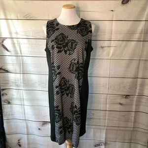 Emma & Michelle Women’s Shift Dress 16 Black White Floral Unlined Back Zip